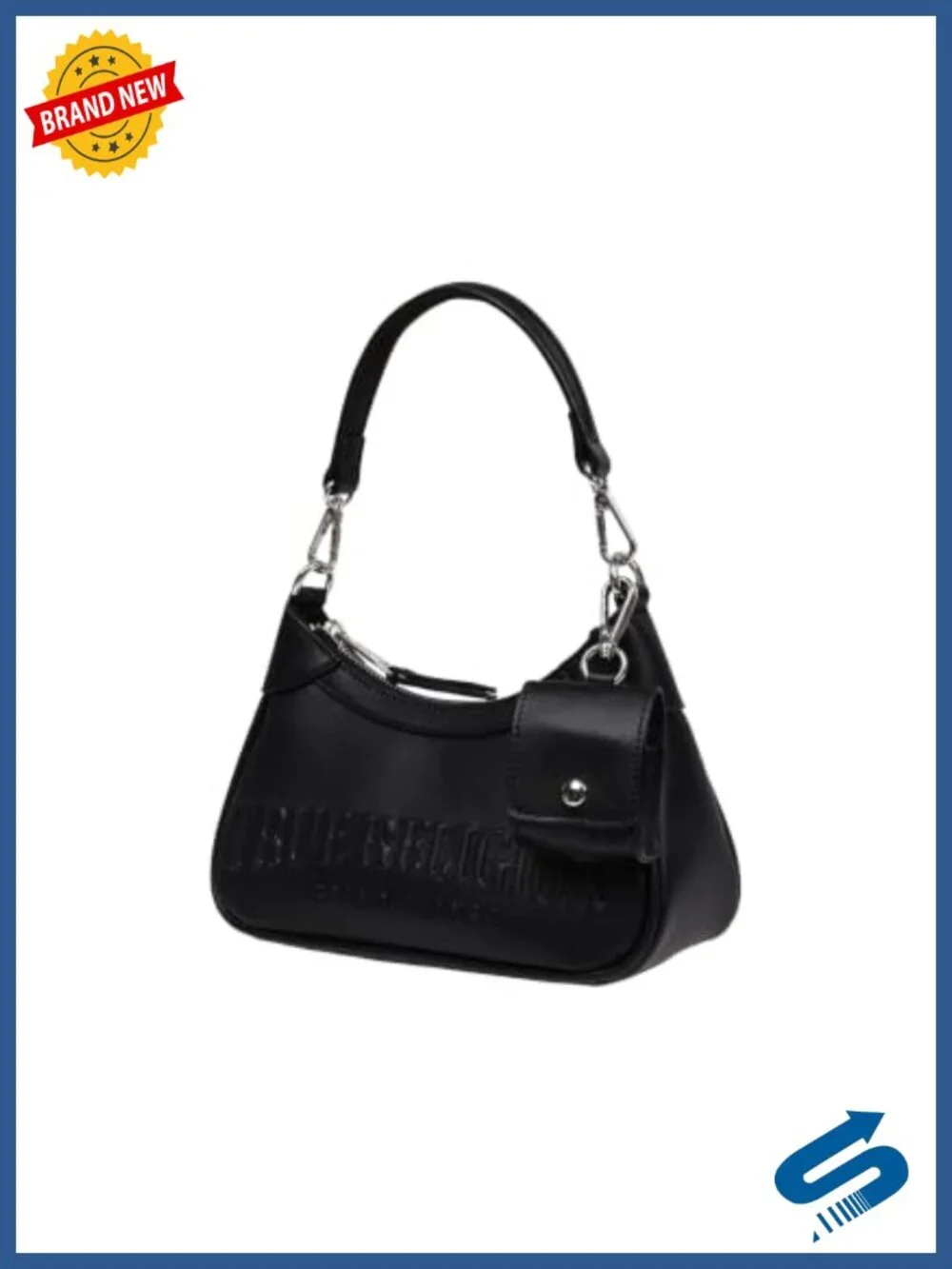 Polyurethane Zip-Top Hobo with Chain Strap and Mini Pouch